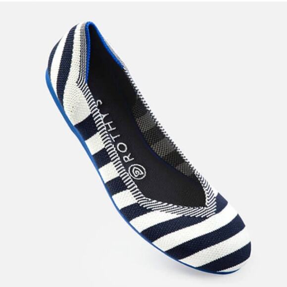 Rothy's Black White Striped Flat  - *VERY RARE * Size 6.5**-7.0  Please Read EUC - Picture 1 of 7
